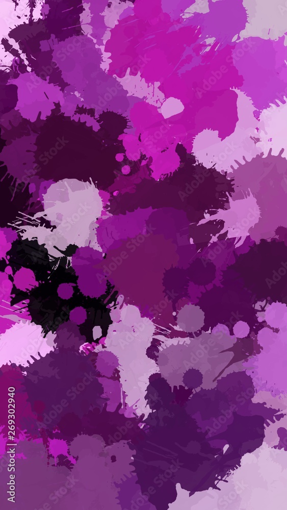 Abstract paint stains. Pink, violet, purple and violet grunge pattern. Chaotic paint splashes on a paper.
