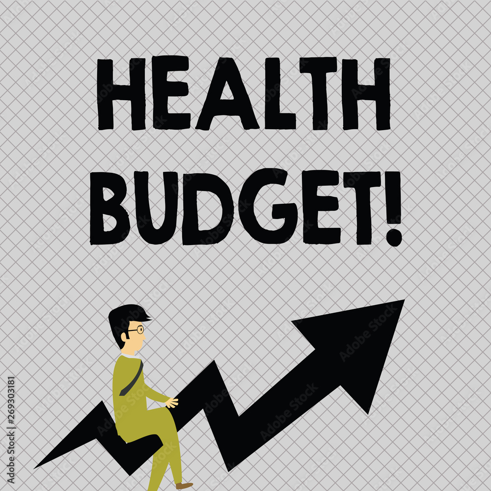 Conceptual hand writing showing Health Budget. Concept meaning amount of money to support your health and wellbeing needs Businessman with Eyeglasses Riding Crooked Arrow Pointing Up Conceptual hand writing showing Health Budget. Concept meaning amount of money to support your health and wellbeing needs Businessman with Eyeglasses Riding Crooked Arrow Pointing Up