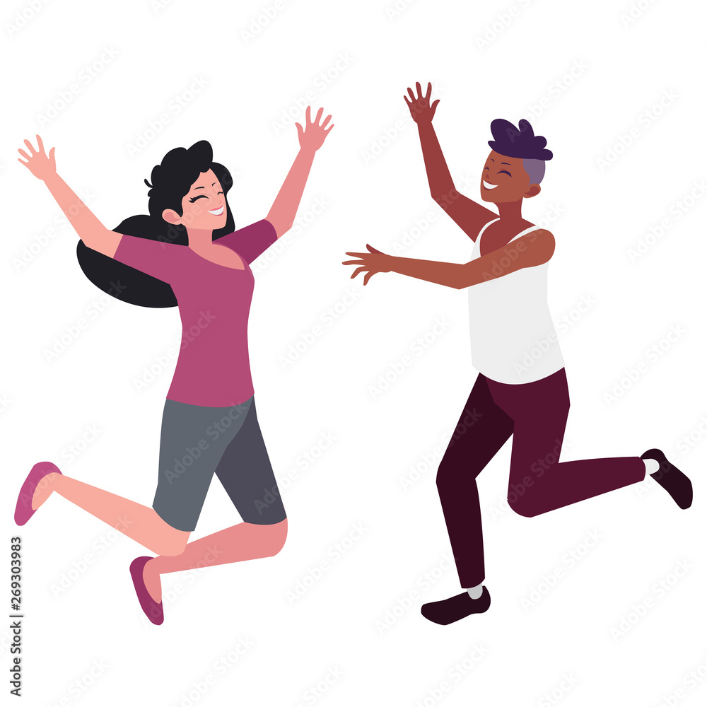 interracial young couple celebrating characters interracial young couple celebrating characters