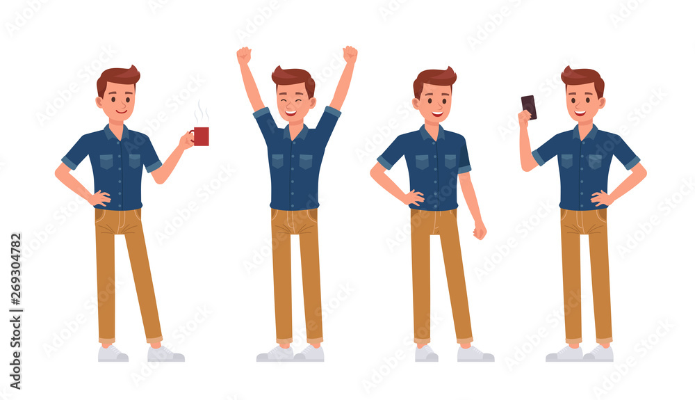 Fototapeta premium Man wear blue jeans shirt character vector design. no3