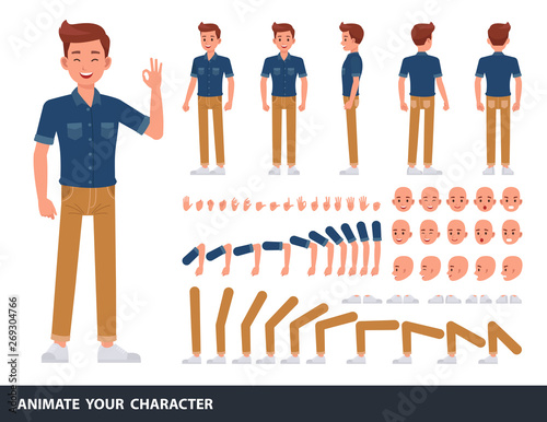 Man wear blue jeans shirt character vector design. Create your own pose. photo