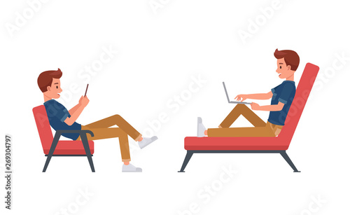 Man wear blue jeans shirt character vector design. no6