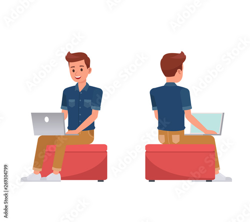 Man wear blue jeans shirt character vector design. no7