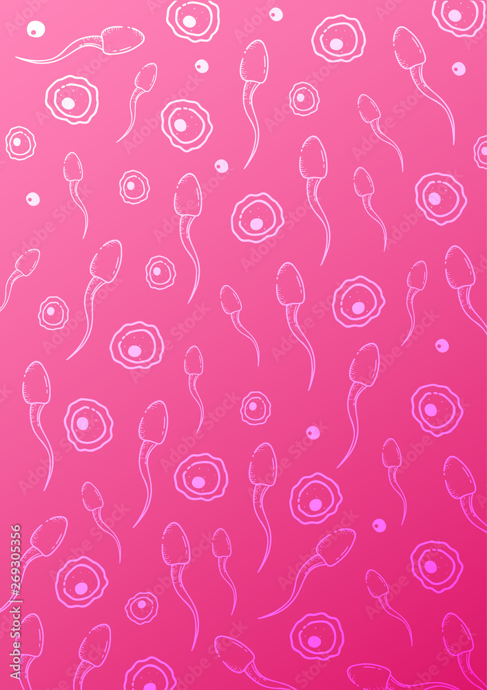 Medical and healthcare background with moving spermatozoons and female egg. Hand draw sketch background.