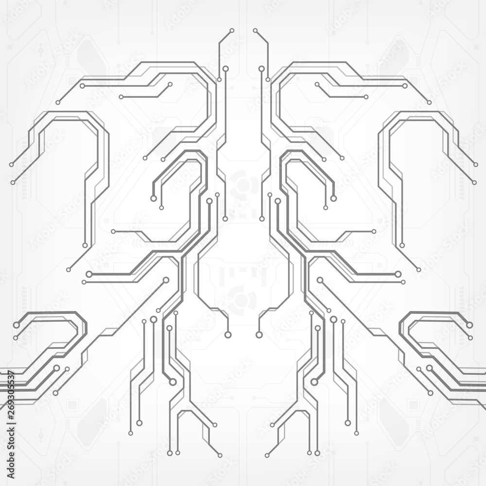 Circuit board grayscale tone futuristic digital technology communication system background template vector design. HUD element technology control panel texture illustration.