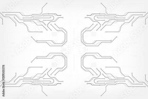 Circuit board grayscale tone futuristic digital technology communication system background template vector design. HUD element technology control panel texture illustration.