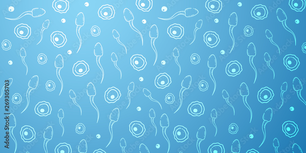 Medical and healthcare background with moving spermatozoons and female egg. Hand draw sketch background.