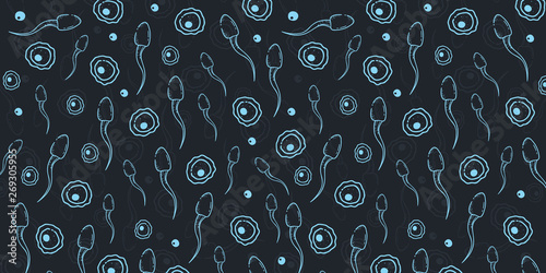 Medical and healthcare background with moving spermatozoons and female egg. Hand draw sketch background.
