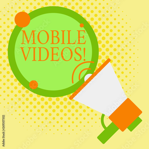 Word writing text Mobile Videos. Business photo showcasing electronic media which is viewed or used on mobile phones SpeakingTrumpet Empty Round Stroked Speech Text Balloon Announcement photo