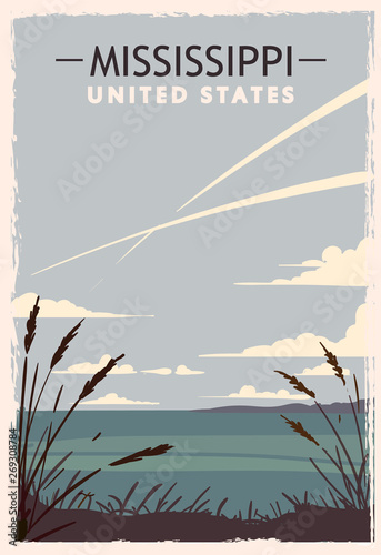 Mississippi retro poster. USA Mississippi travel illustration.