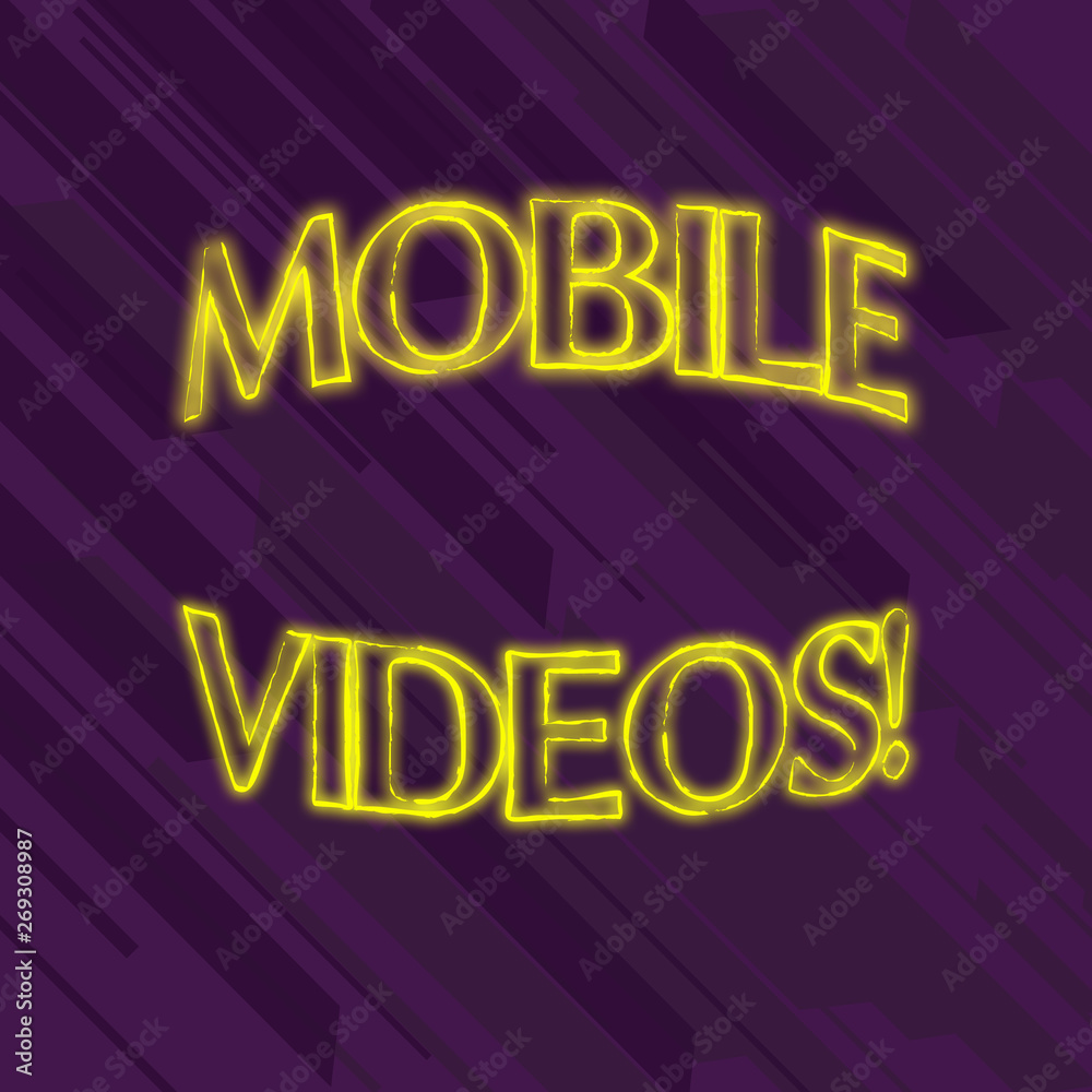 Writing note showing Mobile Videos. Business concept for electronic media which is viewed or used on mobile phones Seamless Diagonal Violet Stripe Paint Slanting Line Repeat Pattern