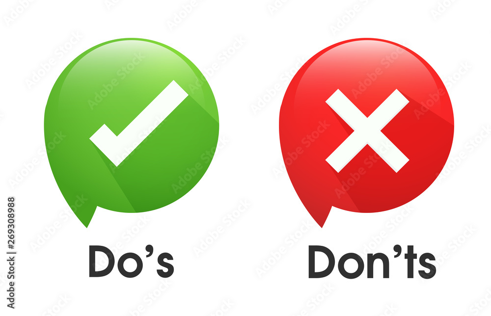 Do's and Don'ts symbols accept rejected for evaluation. Vector Simple and modern style. Do's and Don'ts symbols accept rejected for evaluation. Vector Simple and modern style.