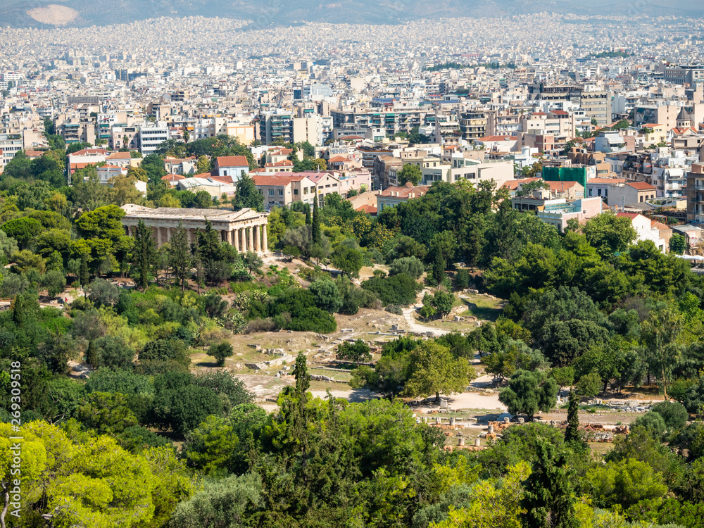 View of the Athenian Agora and the Temple of Hephaestus from the Acropolis, Greece