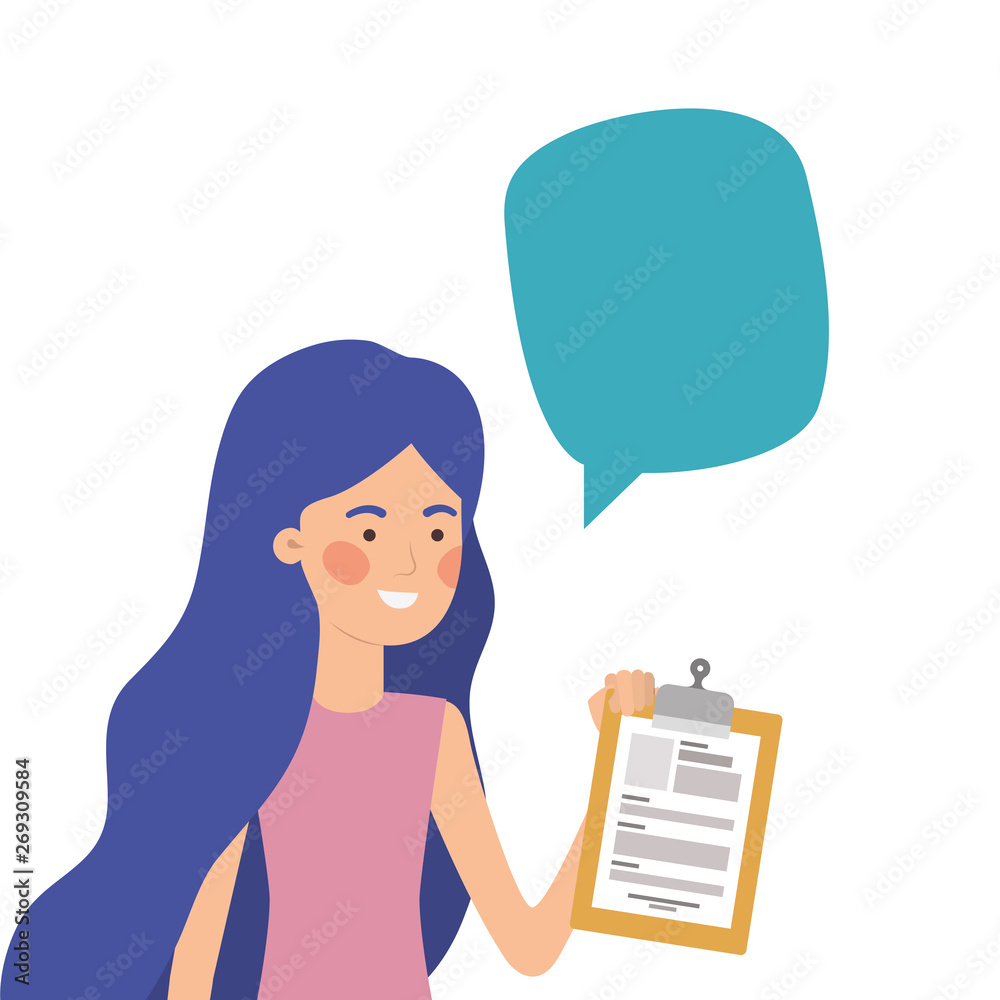 woman with curriculum vitae in white background woman with curriculum vitae in white background