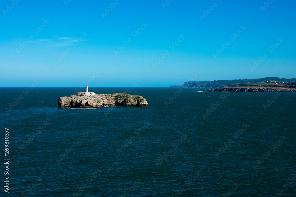 View of the Mouro Island and Lighthouse (Isla y Faro de Mouro). Santander, Spain