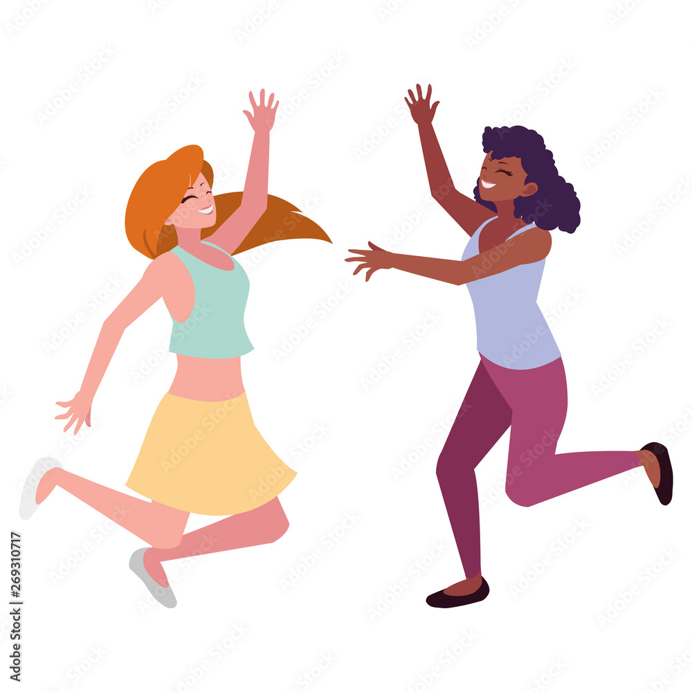 happy young interracial women celebrating happy young interracial women celebrating