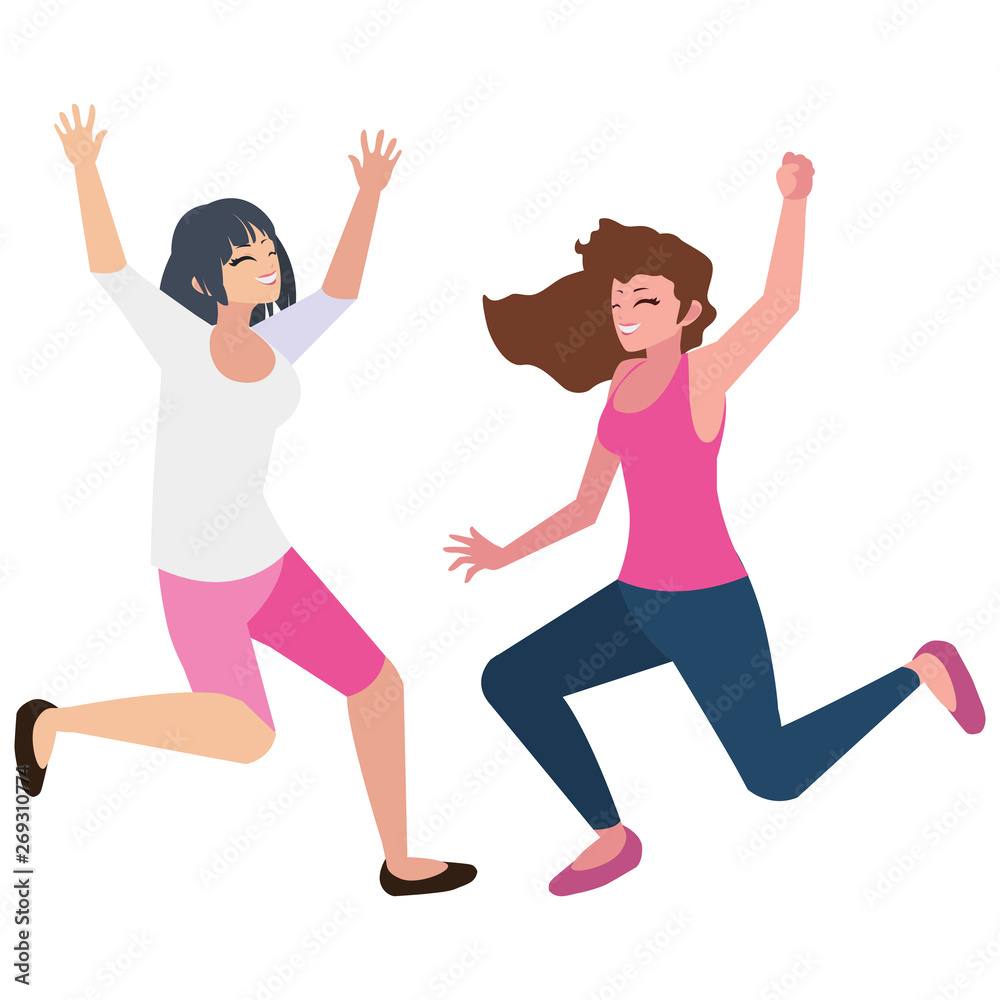 happy young women celebrating characters happy young women celebrating characters