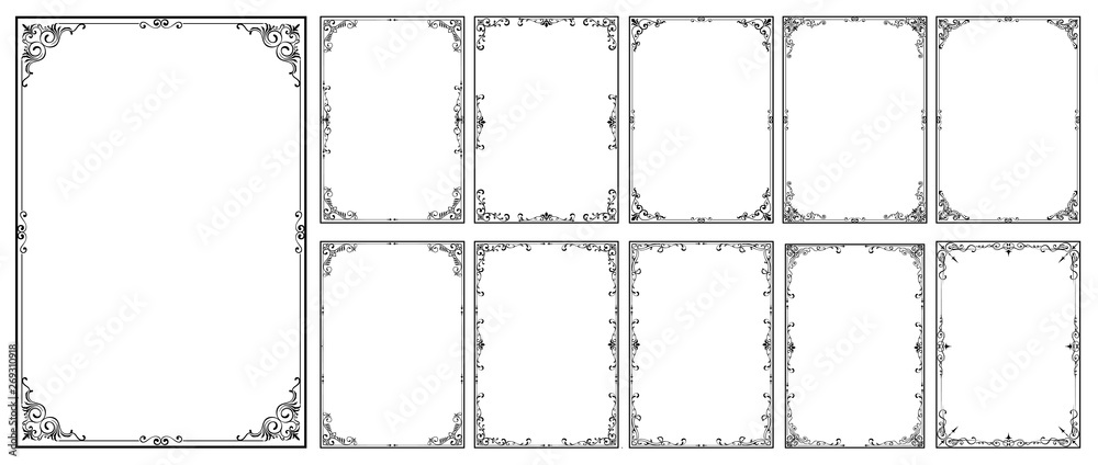 Set of Decorative vintage frames and borders set,Gold photo frame with corner