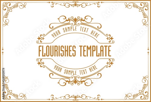 Gold photo frame with Thai style border, line corners. Decoration wood style vector design pattern floral for picture frame