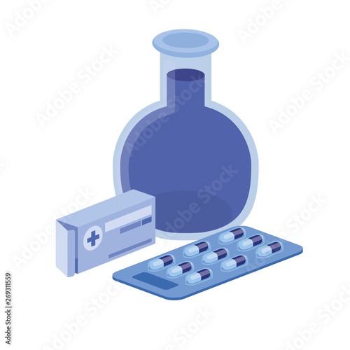 laboratory instruments with medicines in white background