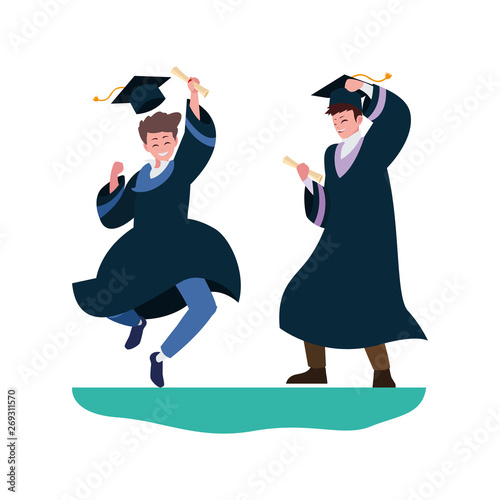 happy students boys graduated celebrating