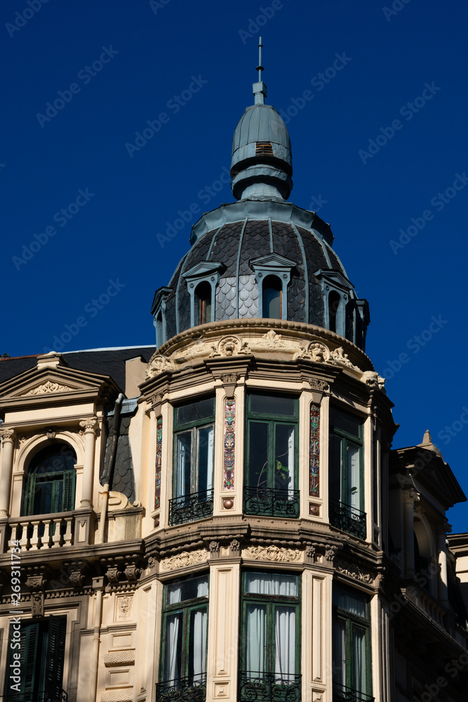 Old building facade and dome. Bilbao, Spain