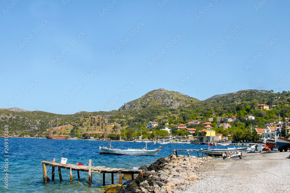 view of a calm bay dominated by blue and green view of a calm bay dominated by blue and green