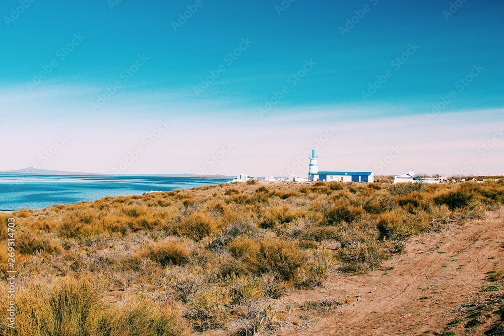Lake and Lighthouse in San Rafael in province of Mendoza, Argentina