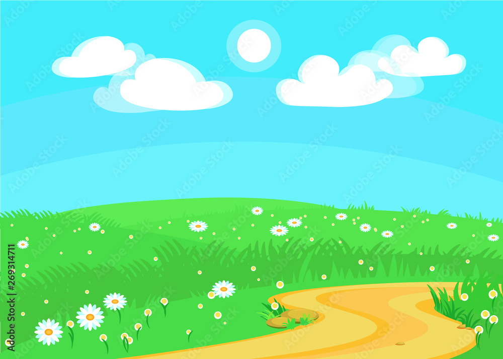 Cartoon landscape glade, lawn for games and recreation Cartoon landscape glade, lawn for games and recreation