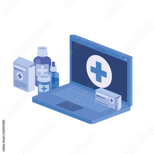 laptop and laboratory instruments isolated icon