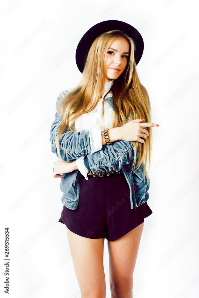 young pretty teenage girl in hat posing cheerful happy smiling on white background isolated, lifestyle people concept young pretty teenage girl in hat posing cheerful happy smiling on white background isolated, lifestyle people concept