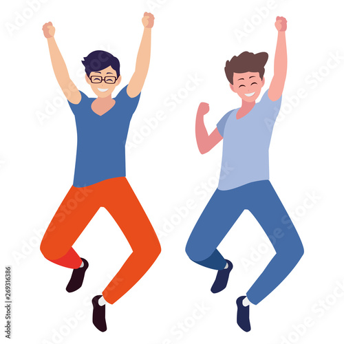 happy young men celebrating characters