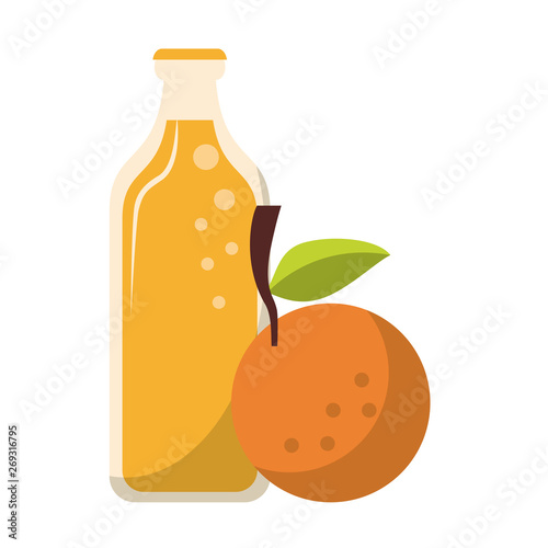 Orange juice bottle and fruit cartoon