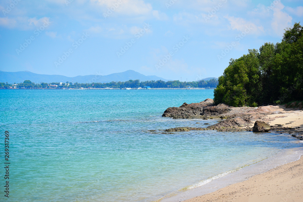 Island beautiful white beach sand sea sandy and blue sky summer day