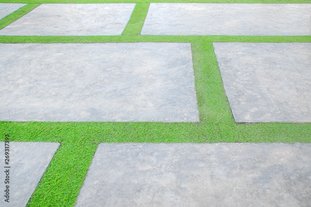 green grass and cement floor texture background