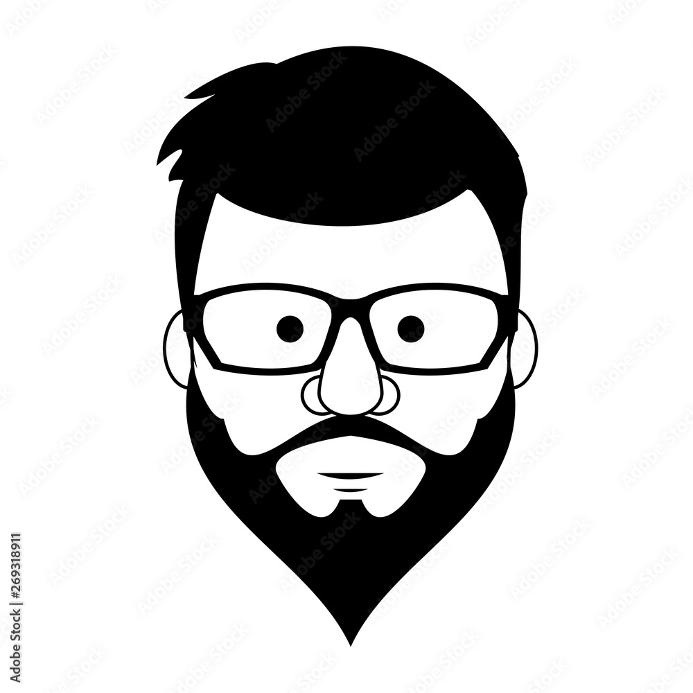 Hipster guy face cartoon in black and white Hipster guy face cartoon in black and white