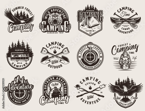 Vintage monochrome outdoor recreation emblems