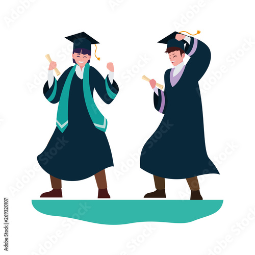 happy students boys graduated celebrating