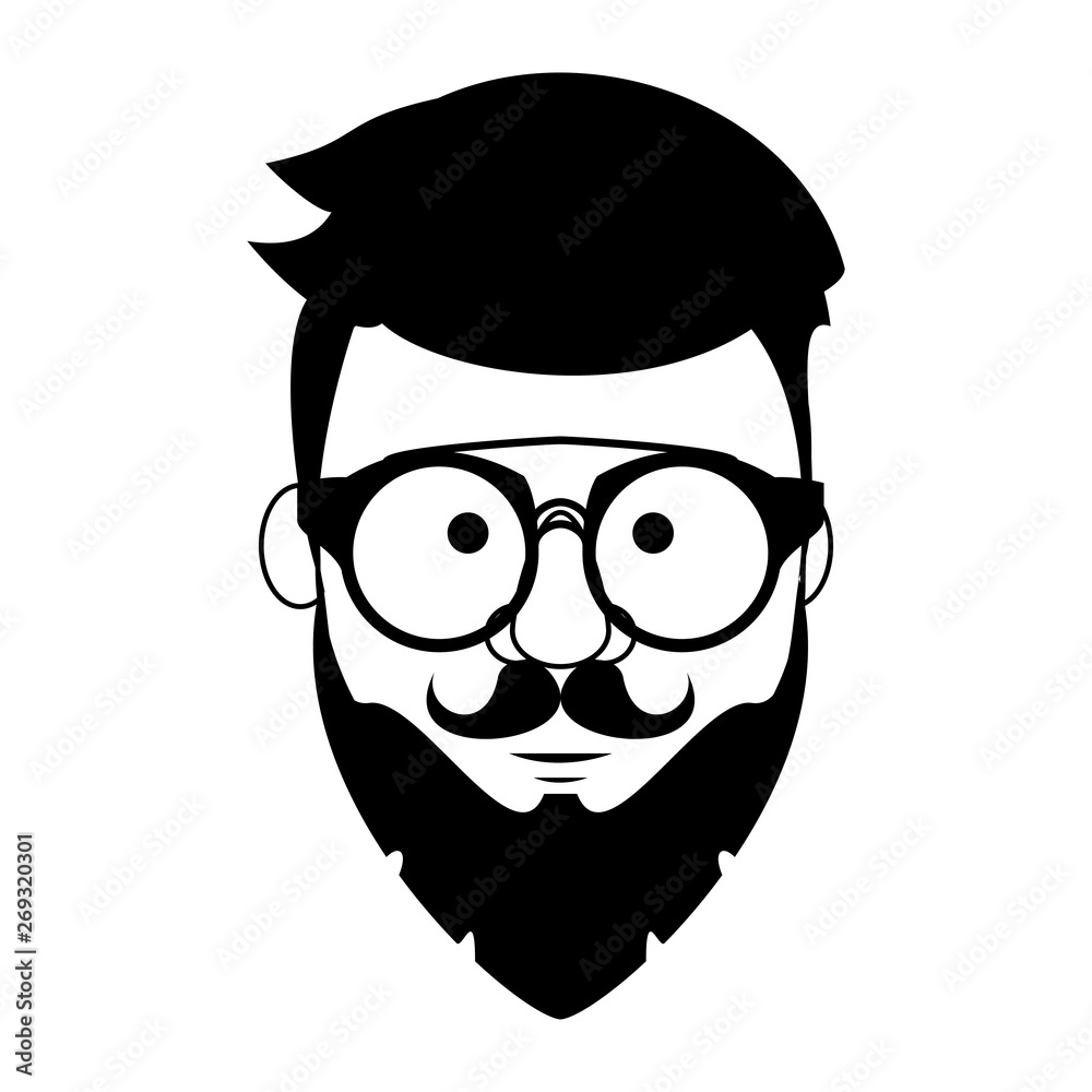 Hipster guy face cartoon in black and white Hipster guy face cartoon in black and white
