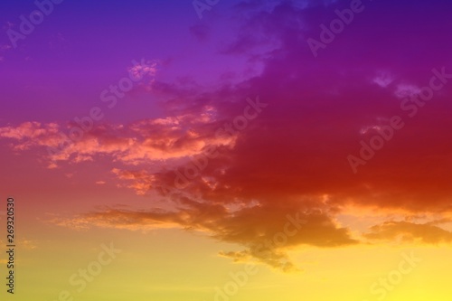 marvellous unreal bright fantasy sunset or sunrise partially cloudy sky for using in design as background.