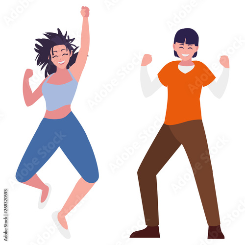 happy young couple celebrating characters