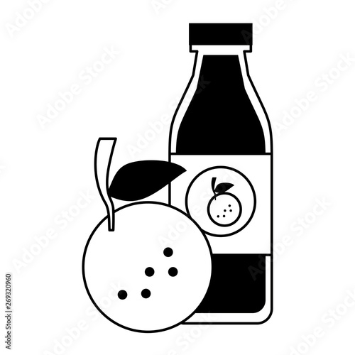 Orange juice bottle with fruit in black and white