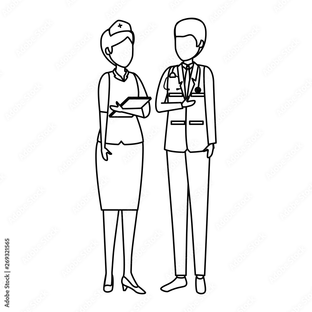 couple of professionals doctor and nurse characters couple of professionals doctor and nurse characters