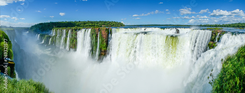 Panoramic of Iguazu Falls seen from the top of the falls, Argentina photo