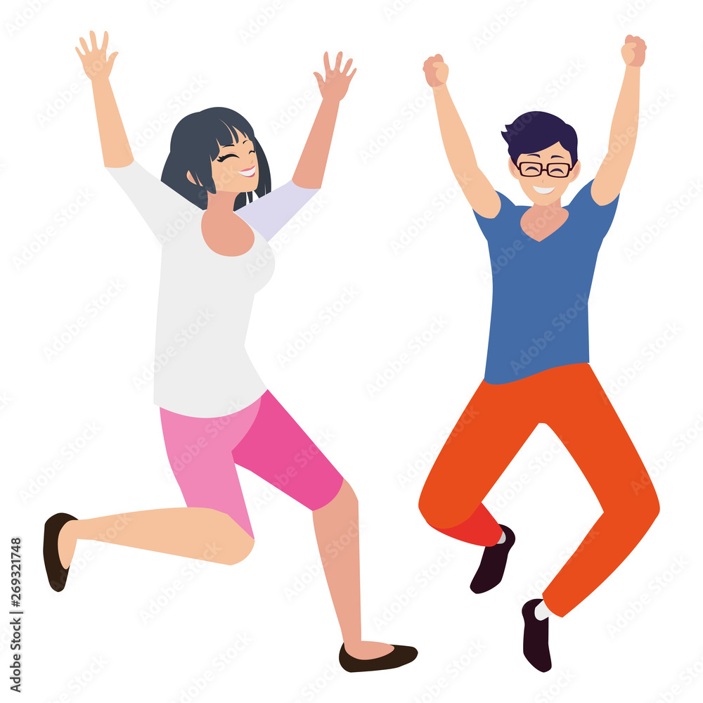 happy young couple celebrating characters happy young couple celebrating characters