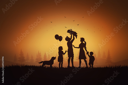 Family Bonding at Sunset Silhouette