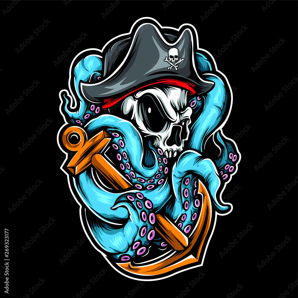 Fototapeta pirate skull octopus
