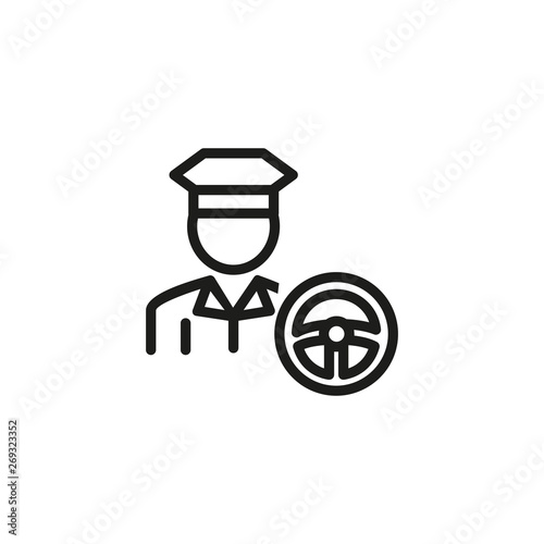 Taxi driver line icon. Man in uniform and steering wheel. Occupation concept. Vector illustration can be used for topics like hotel service, chauffeur, cab