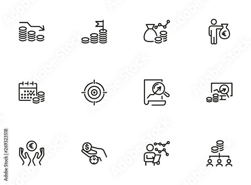 Investment strategy line icon set. Analysis, graph, cash. Finance management concept. Can be used for topics like income, trade, business photo