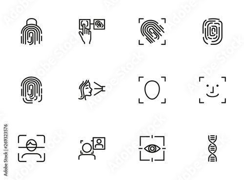 Anthropometric technologies line icon set. Scanning, identification, genes. Authentication concept. Can be used for topics like comparative analysis, criminology, forensics